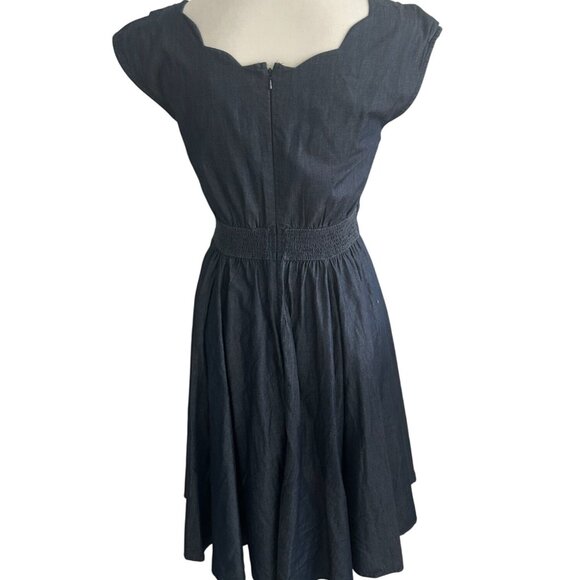 eSHAKTI Denim Scalloped A Line Dress Size Small - Picture 4 of 9